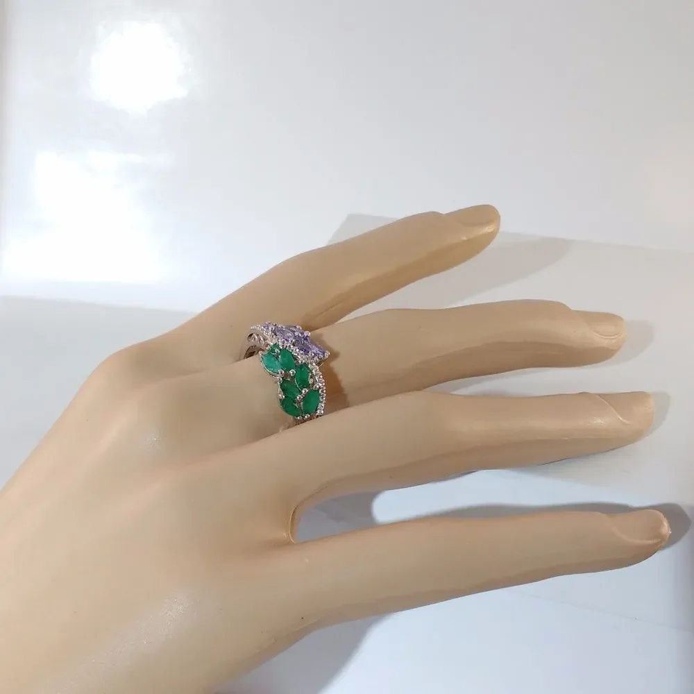 Emerald and Tanzanite and Topaz Bypass Ring Size 9